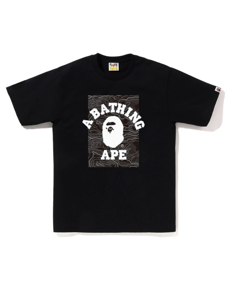 Camiseta Bape Layered Line On College Hombre Negros | 301-PSVRYX