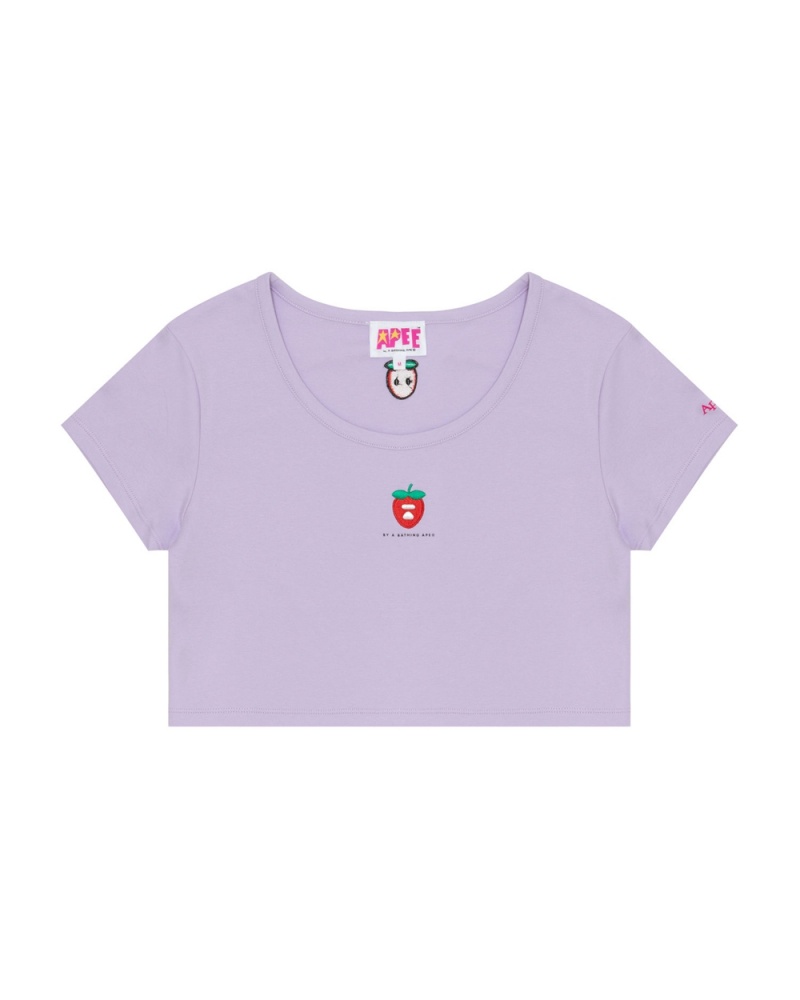 Camiseta Bape Logo berry Mujer Morados | 297-WKUBTO