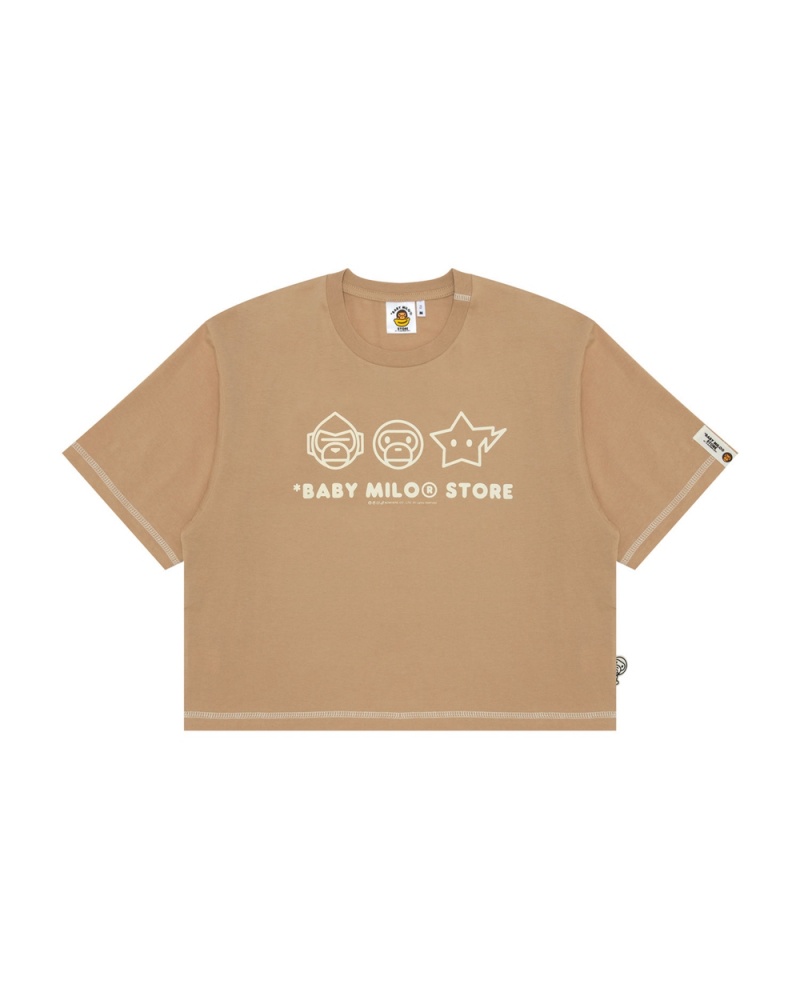 Camiseta Bape Logo crop fit Mujer Beige | 085-ZGBXCR