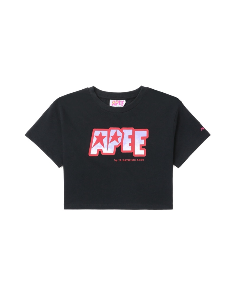 Camiseta Bape Logo printed crop Mujer Negros | 137-KUXNRB