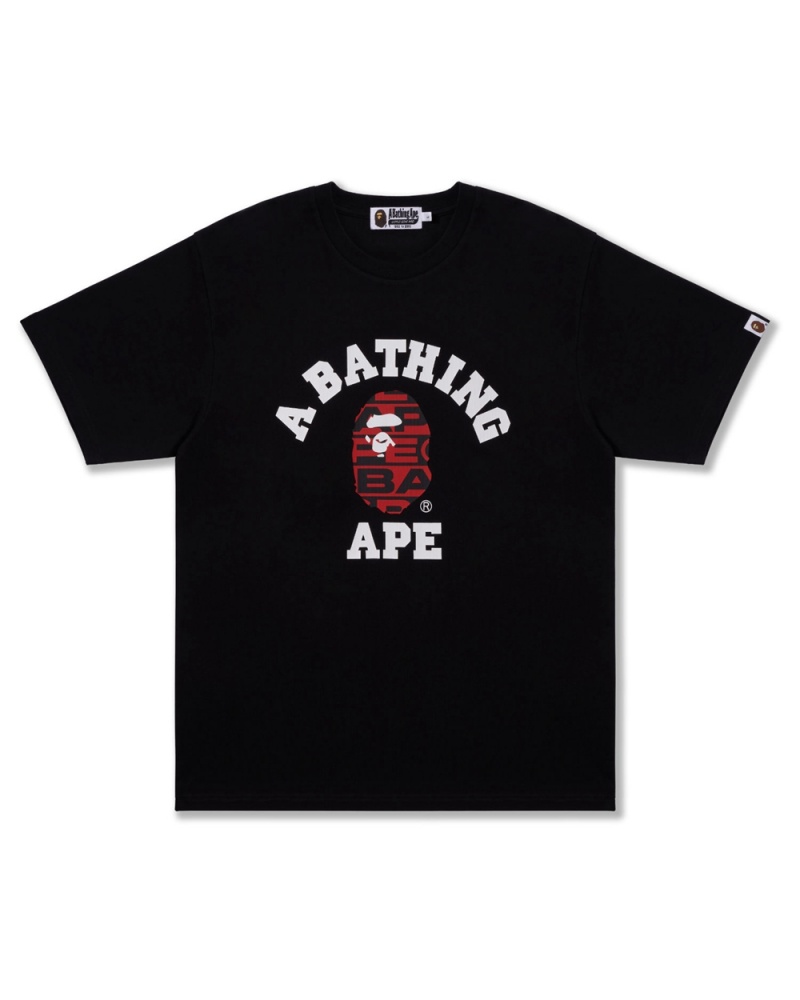 Camiseta Bape Lux Deporte Pattern College Hombre Negros | 751-YAIOZU