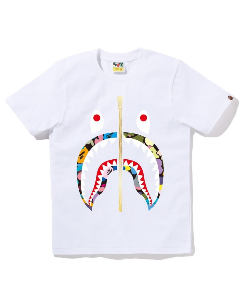 Camiseta Bape Multi Shark Mujer Blancos | 465-YTVXPH