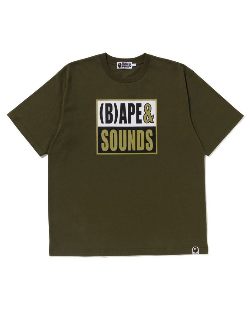 Camiseta Bape Sounds Logo Hombre Verdes | 568-TFYJPA