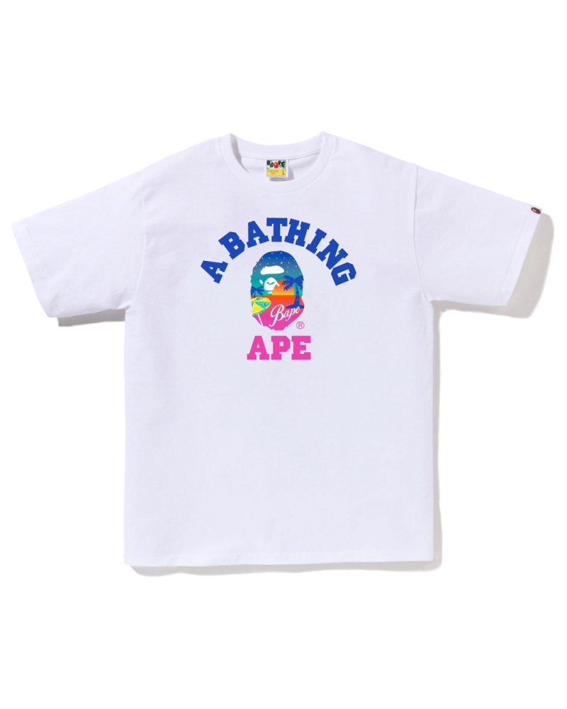 Camiseta Bape Sunset Beach Hombre Blancos | 482-OJCKNZ