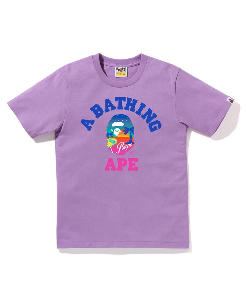 Camiseta Bape Sunset Beach Mujer Morados | 513-TWCHYS