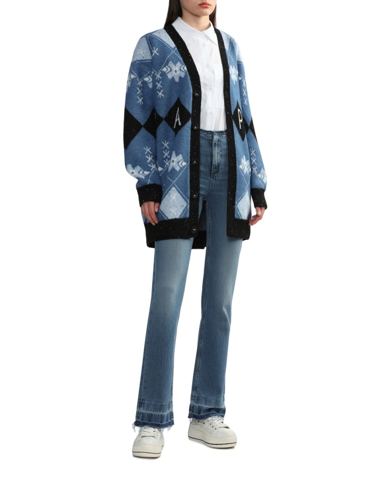 Chamarras Bape Checked cardigan Mujer Azules | 168-XVGUPF