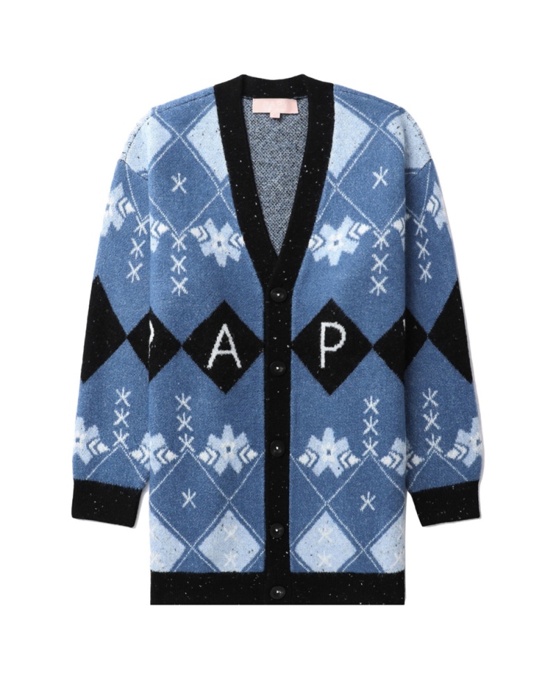 Chamarras Bape Checked cardigan Mujer Azules | 168-XVGUPF