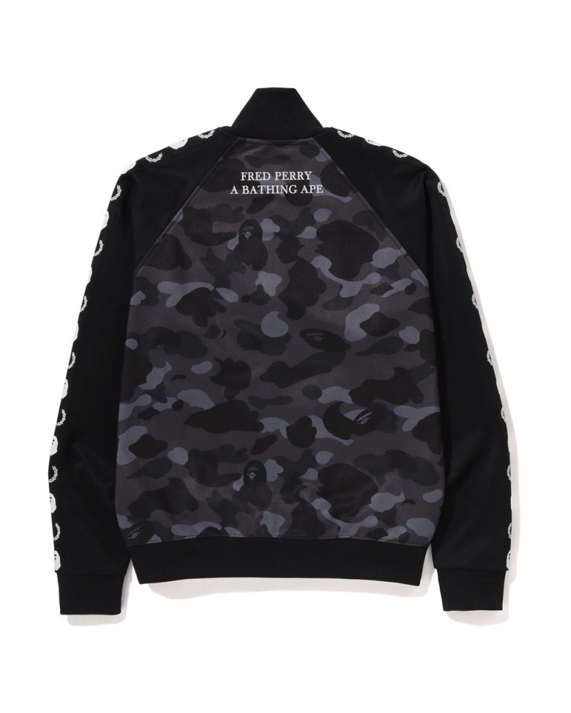 Chamarras Bape X Fred Perry Pista Hombre Negros | 180-JMHGVP