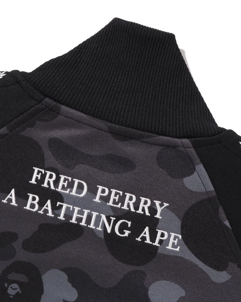 Chamarras Bape X Fred Perry Pista Hombre Negros | 180-JMHGVP