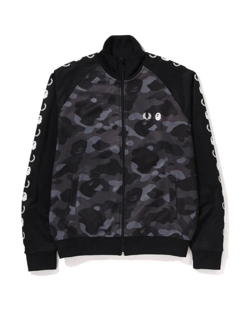 Chamarras Bape X Fred Perry Pista Hombre Negros | 180-JMHGVP