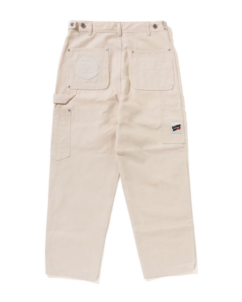 Jeans Bape Line Patch Denim Double Knee Trabajo Hombre Creme | 781-SKFTNG