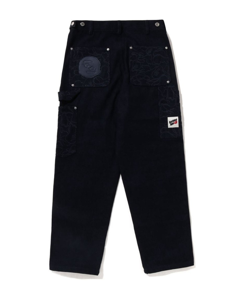 Jeans Bape Line Patch Denim Double Knee Trabajo Hombre Azul Marino Azules | 489-TWACLE