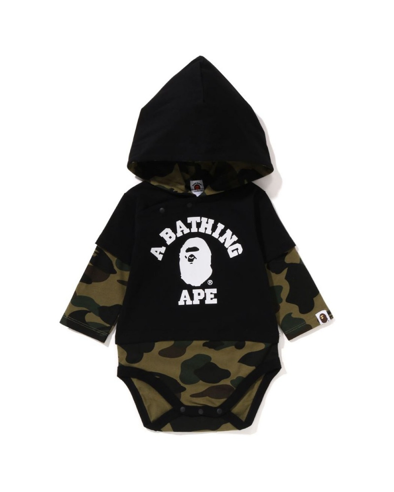 Mono Bape Babies 1st College Layered Hoodie Niños Negros | 248-IYBEOC