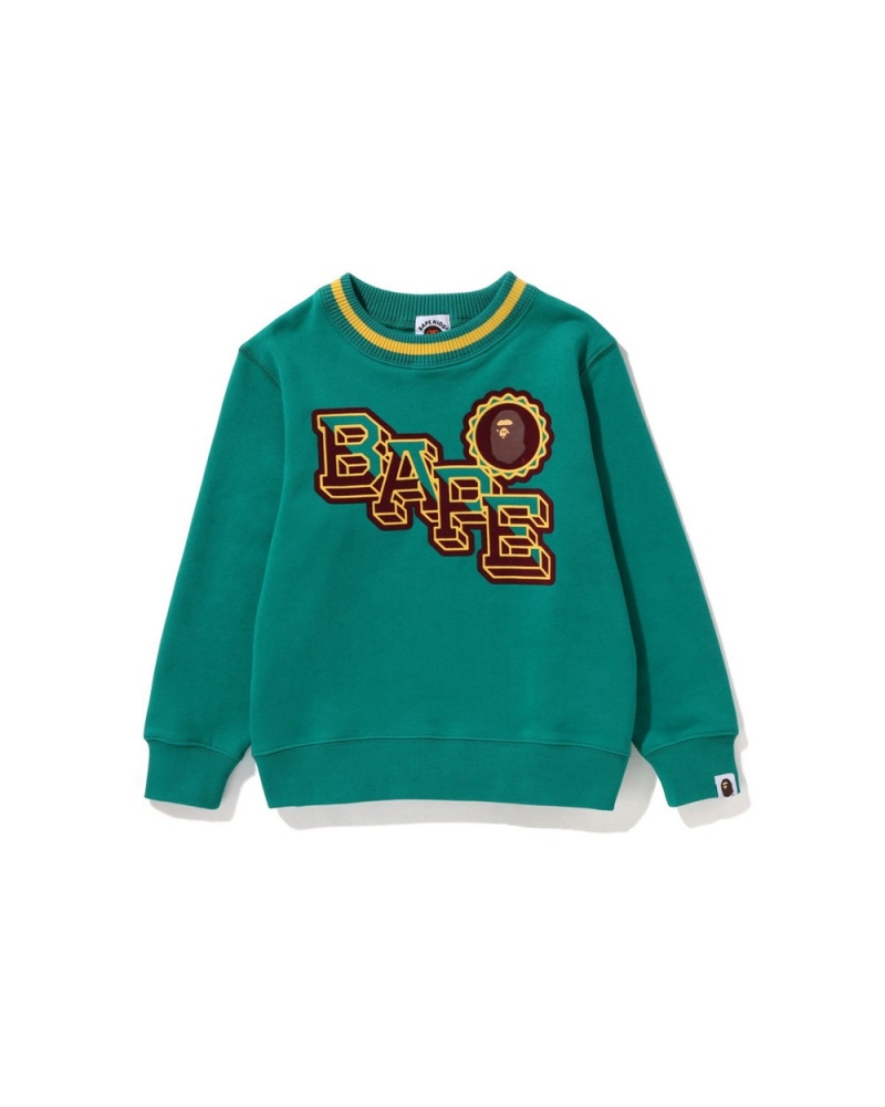 Ropa De Abrigo Bape Ape Head Emblem Crewneck Niños Verdes Verdes | 954-IESDKJ