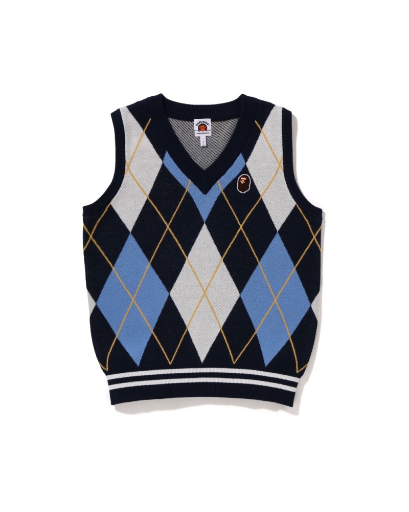 Ropa De Abrigo Bape Ape Head Patch Argyle Vest JR Niños Azules | 806-DPGXYT