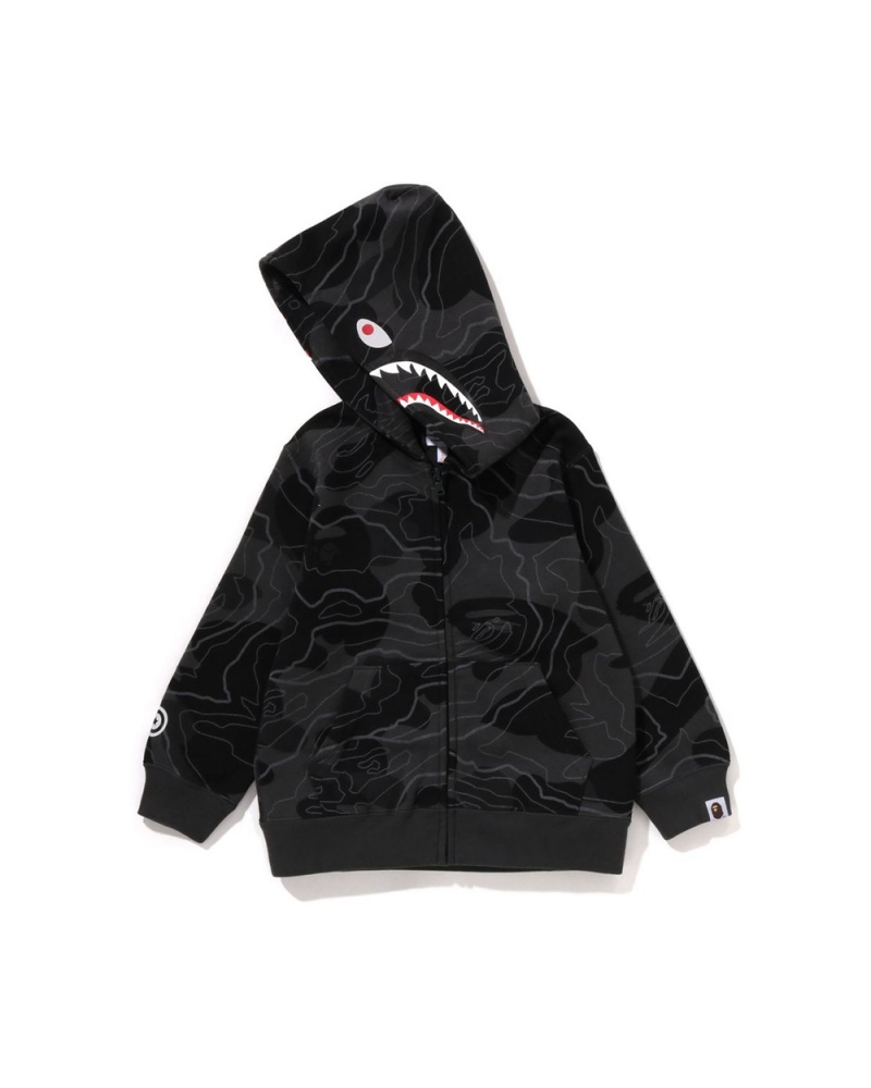 Ropa De Abrigo Bape Layered Line Shark Zip Hoodie Niños Negros | 840-NDMBWU