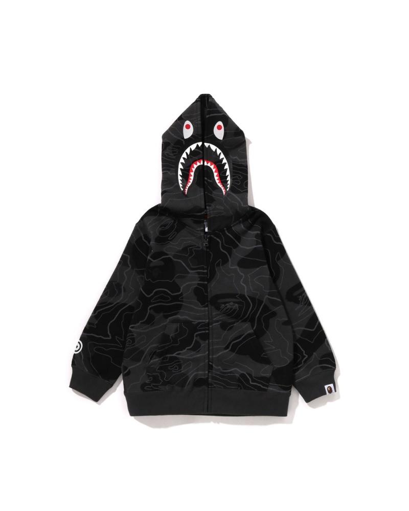 Ropa De Abrigo Bape Layered Line Shark Zip Hoodie Niños Negros | 840-NDMBWU