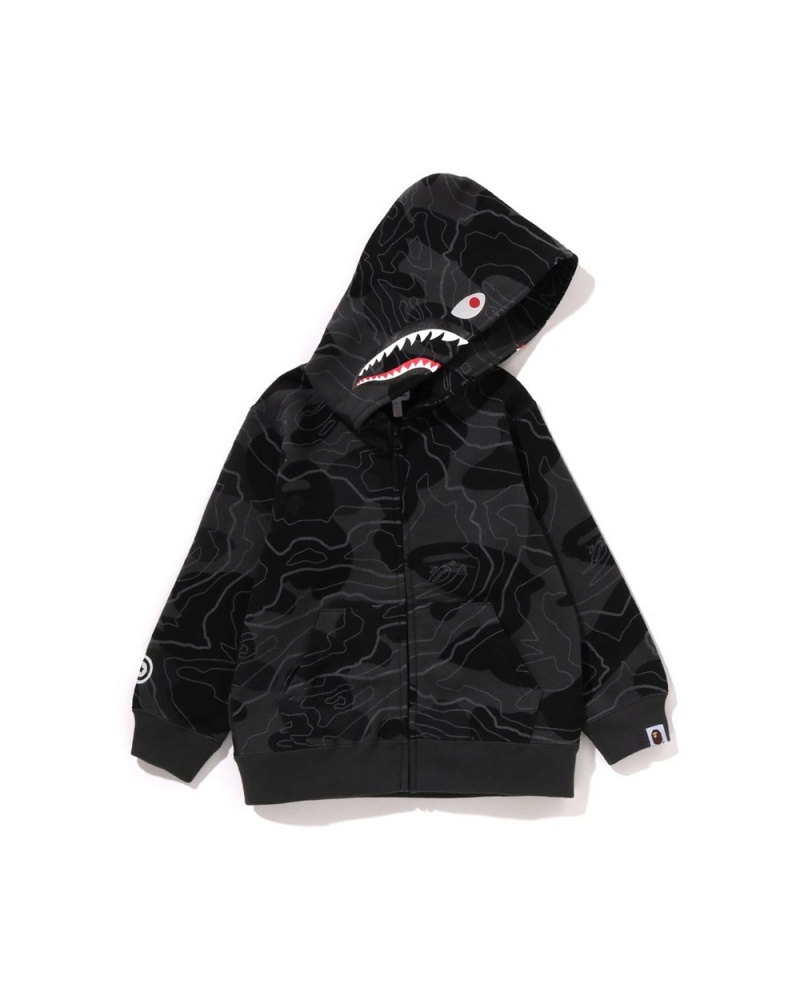 Ropa De Abrigo Bape Layered Line Shark Zip Hoodie Niños Negros | 840-NDMBWU