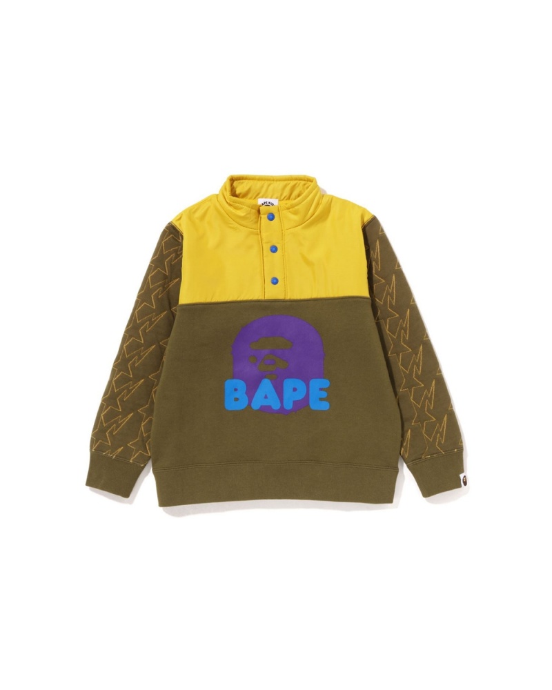 Ropa De Abrigo Bape STA Quilting Ape Head Half Snap Sweat Niños Kaki Oscuro | 194-ERBUGL