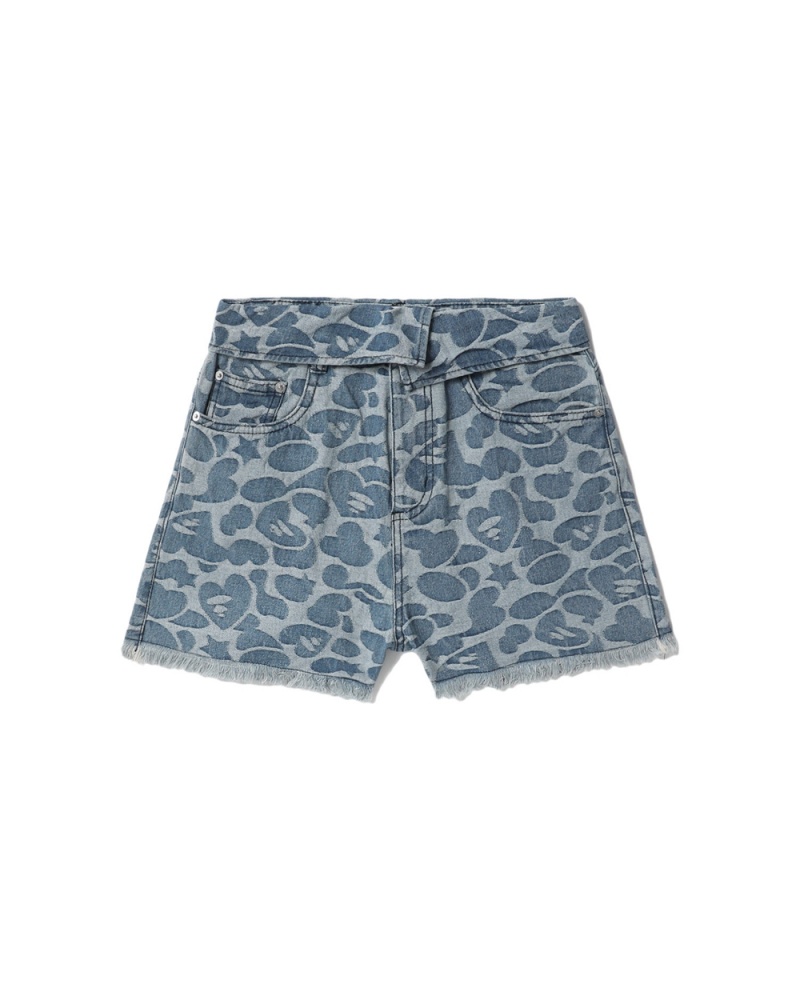 Short Bape Bite flip pattern denim Mujer Azules | 620-QVHBGP