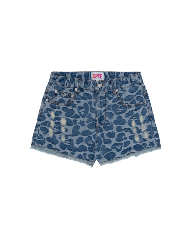 Short Bape Estampados denim Mujer Azules | 398-FSMDKG