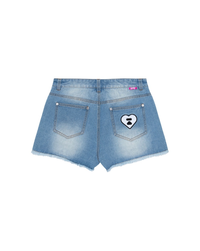 Short Bape Logo denim Mujer Azules | 129-ZYTWLG