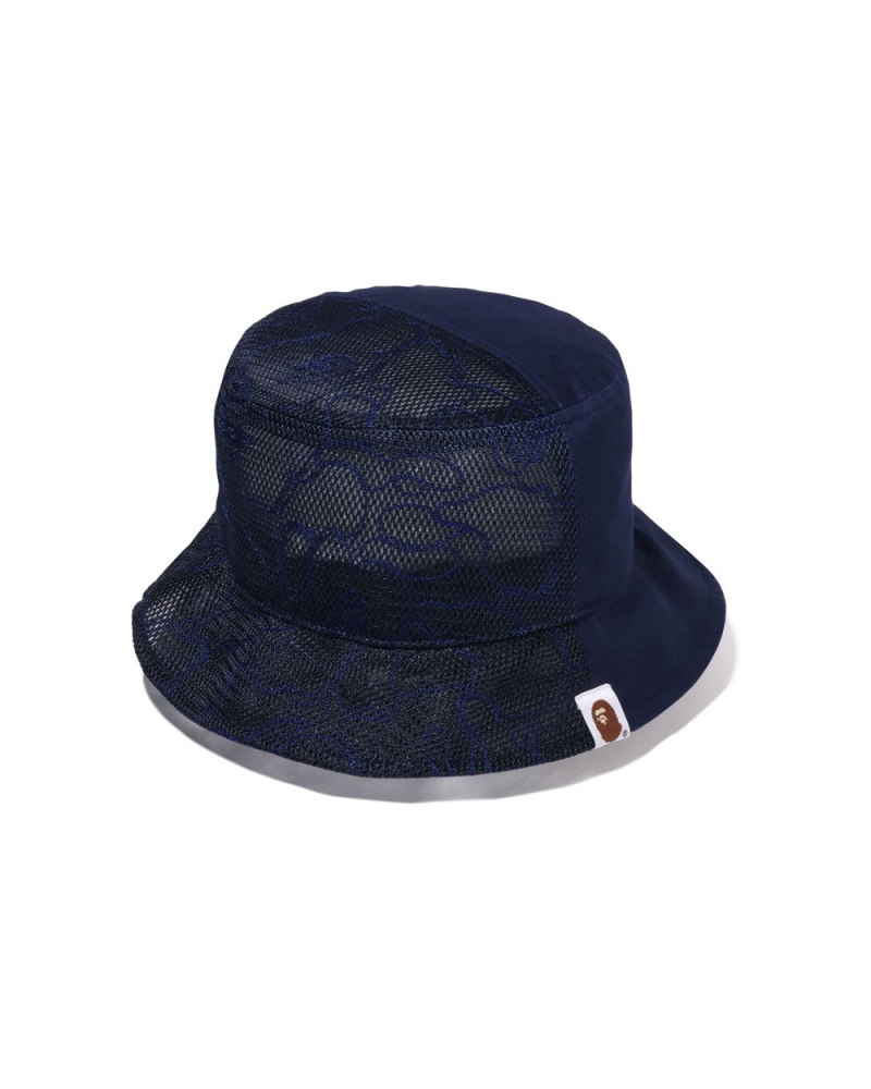 Sombreros Bape Half Mesh Bucket Hombre Azul Marino Azules | 798-WAXJHT