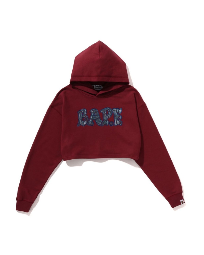 Sudadera Bape Crystal Stone Cropped Pullover Hoodie Mujer Vino | 947-JGVMEX