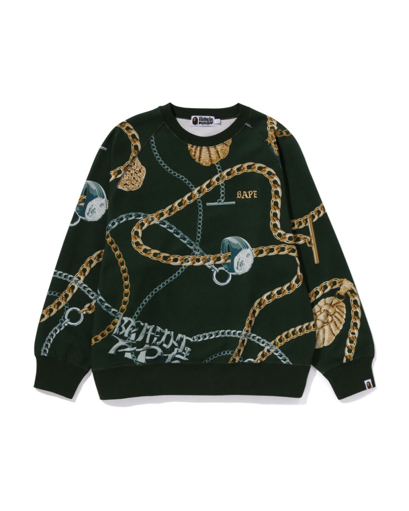 Sudadera Bape Jewels Crewneck Hombre Verdes Oscuro | 163-RQZPAC