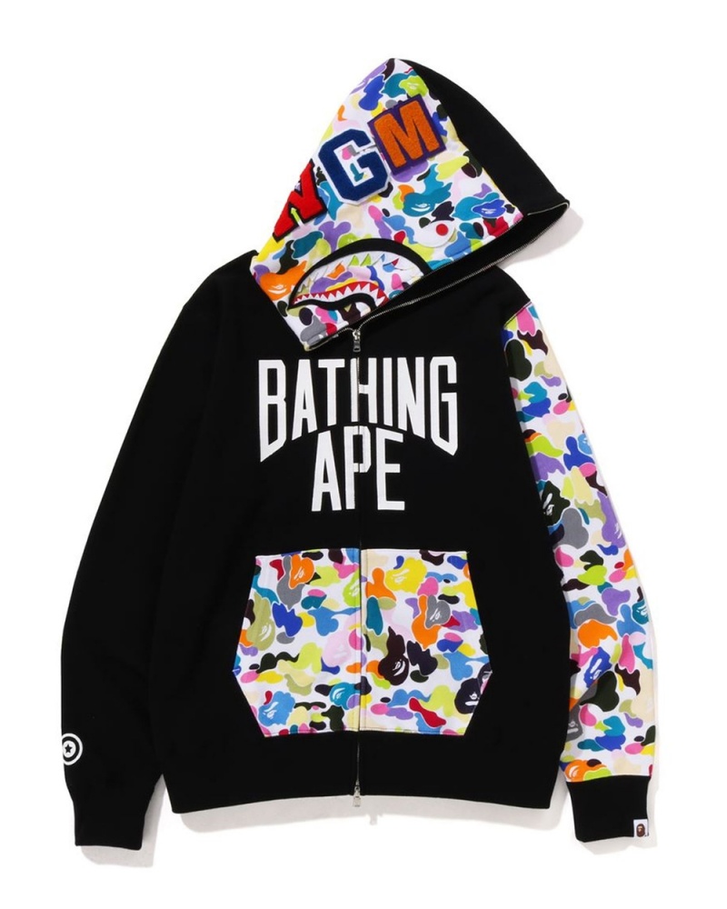 Sudadera Bape Multi NYC Logo Shark Full Zip Hoodie Hombre Negros | 735-BLNSTJ