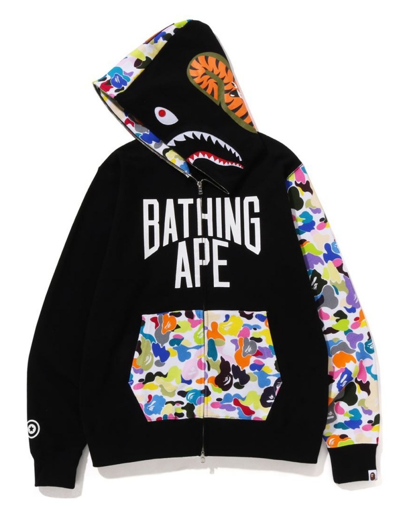 Sudadera Bape Multi NYC Logo Shark Full Zip Hoodie Hombre Negros | 735-BLNSTJ