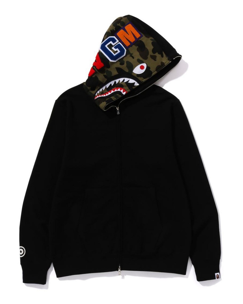 Sudadera Bape Shark Full Zip Hoodie Hombre Negros | 019-PUQGRF