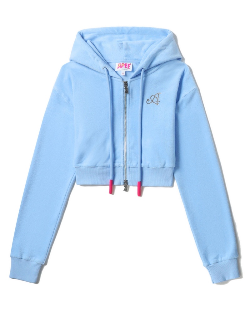 Sudadera Bape Towelling zip-up crop hoodie Mujer Azules | 873-DWPVKR