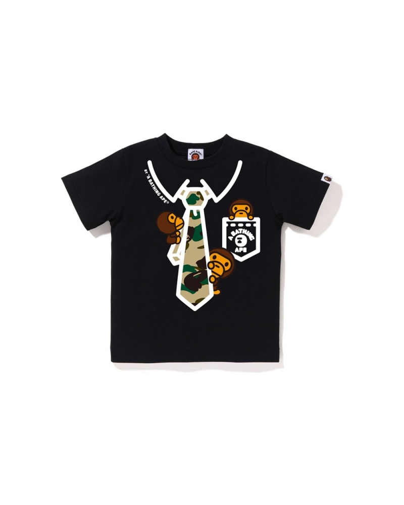 Tops Bape 1st Baby Milo Neck Tie Print Niños Negros | 475-PCLVJN