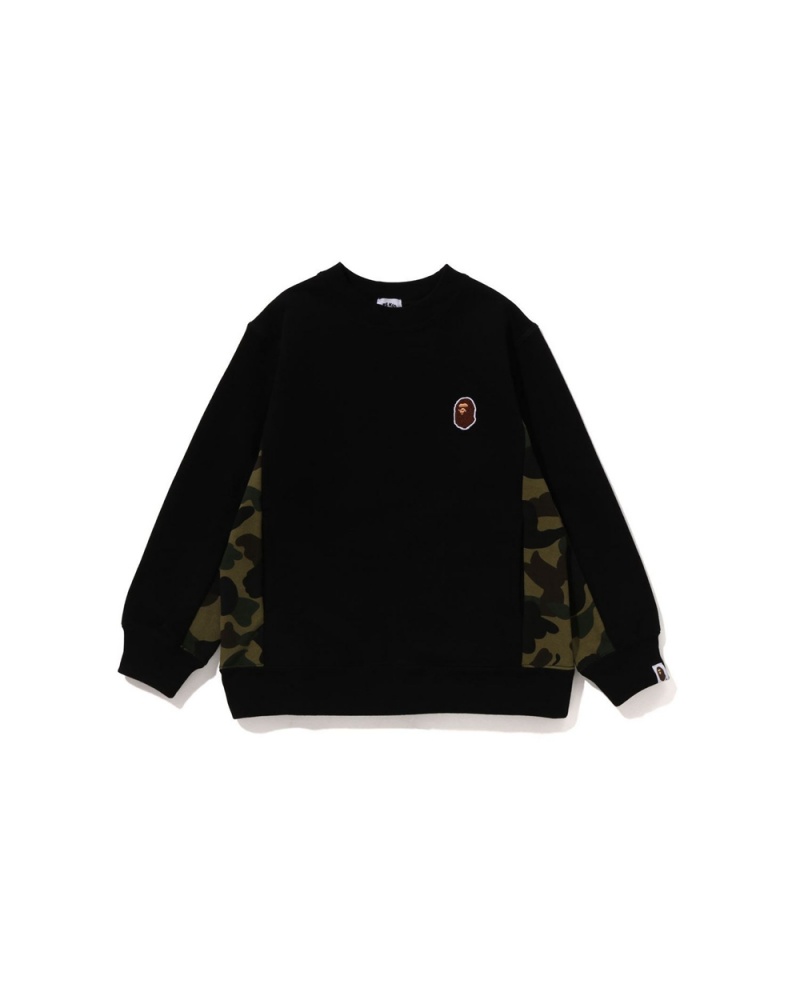 Tops Bape 1st Panel Ape Head One Point Crewneck Niños Negros | 361-XDQLSI