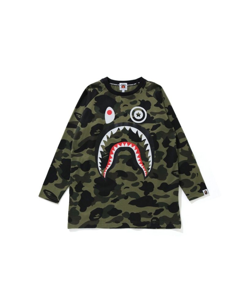 Tops Bape 1st Shark 3/4 Sleeve Niños Verdes | 085-TWXVLP