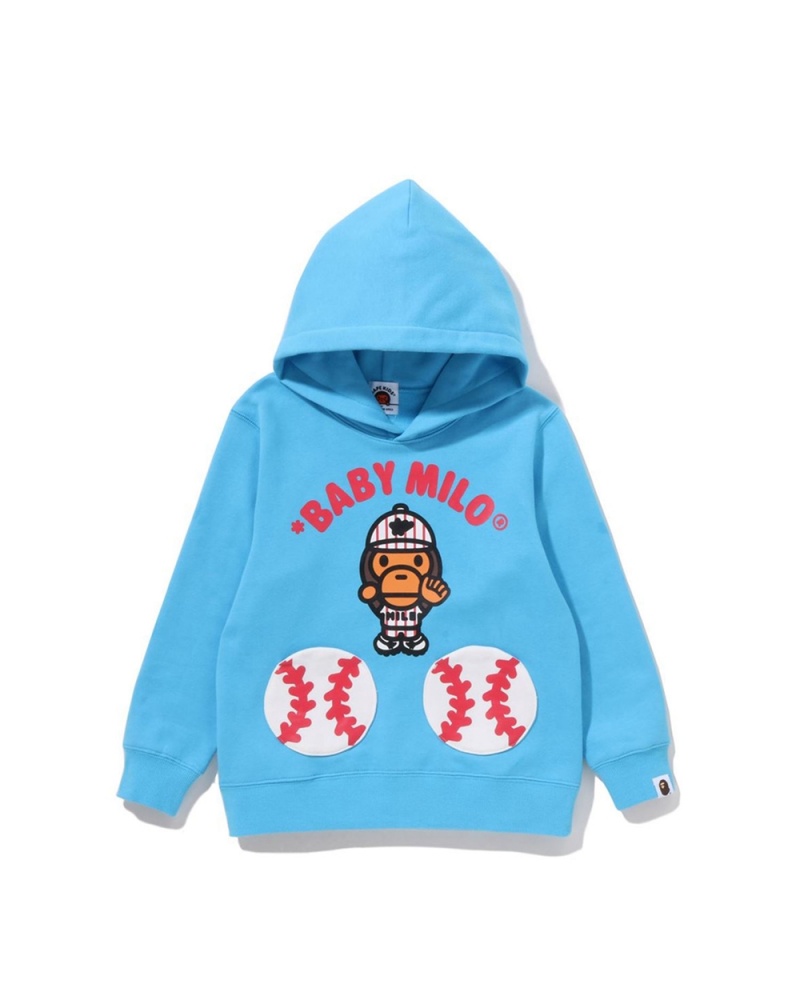 Tops Bape Baby Milo Baseball Pullover Hoodie Niños Azules | 652-ULOJZM