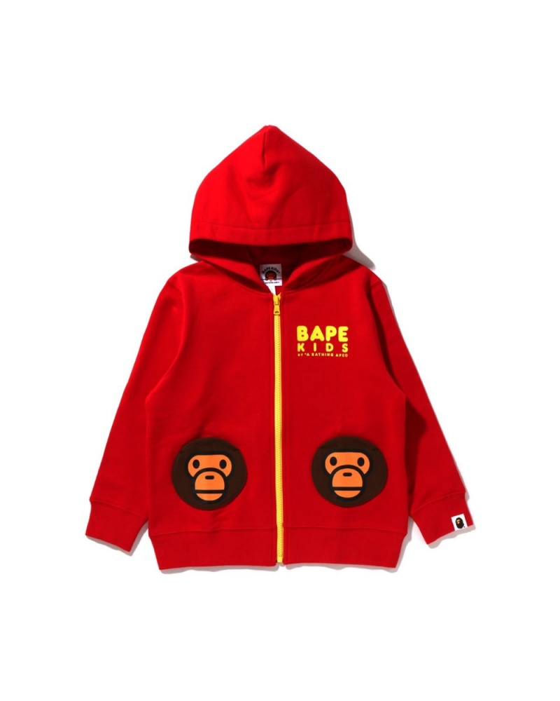 Tops Bape Baby Milo Pocket Zip Hoodie Niños Rojos Claro | 892-PWTDHR