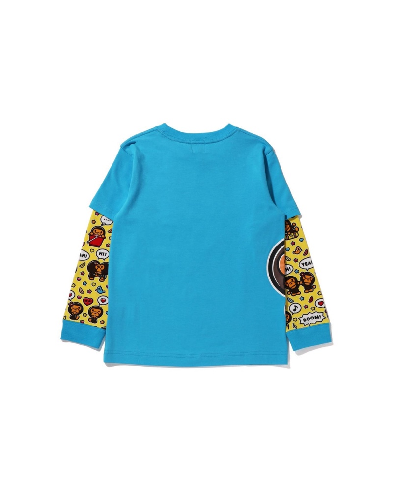 Tops Bape Baby Milo Speech Balloon Layered L/S Niños Azules | 714-IFKXYP