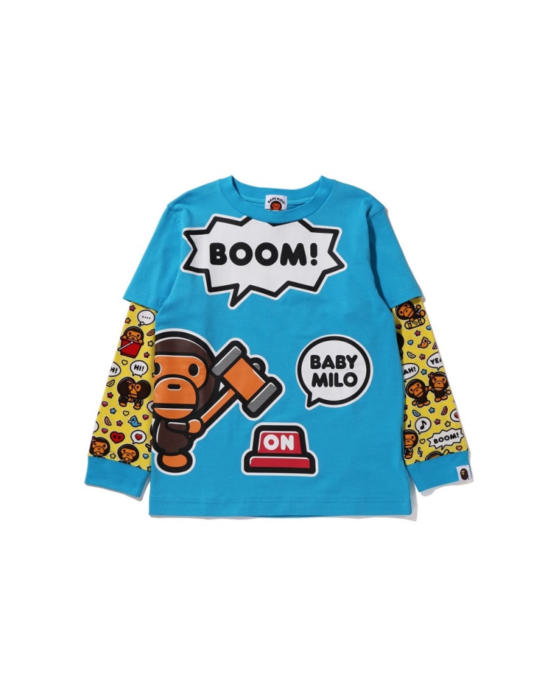 Tops Bape Baby Milo Speech Balloon Layered L/S Niños Azules | 714-IFKXYP