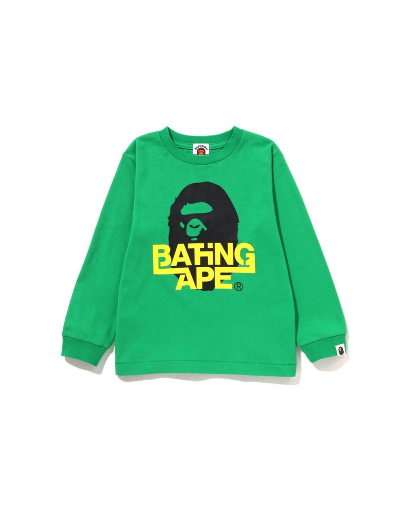 Tops Bape Bathing Ape Ape Head L/S Niños Verde Menta | 257-JPSMLI