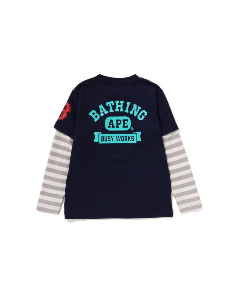 Tops Bape College Multi Logo Layered L/S Niños Azul Marino Azules | 341-YFNIGU