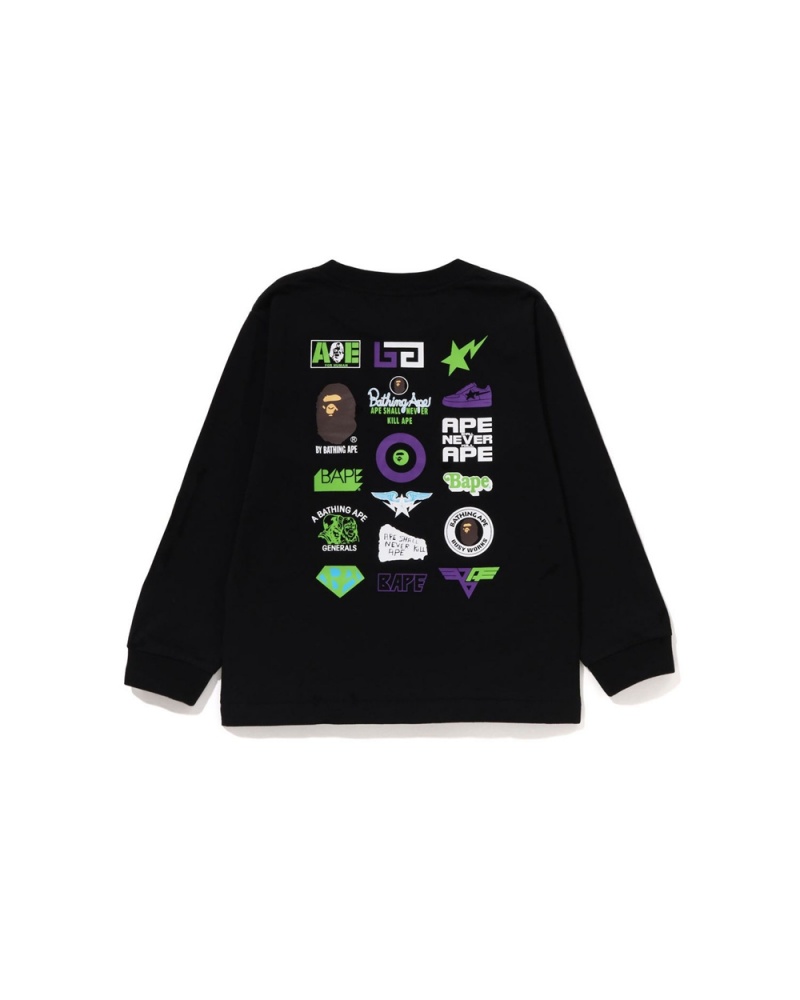 Tops Bape Multi Logo L/S Niños Negros | 978-BOJRYC