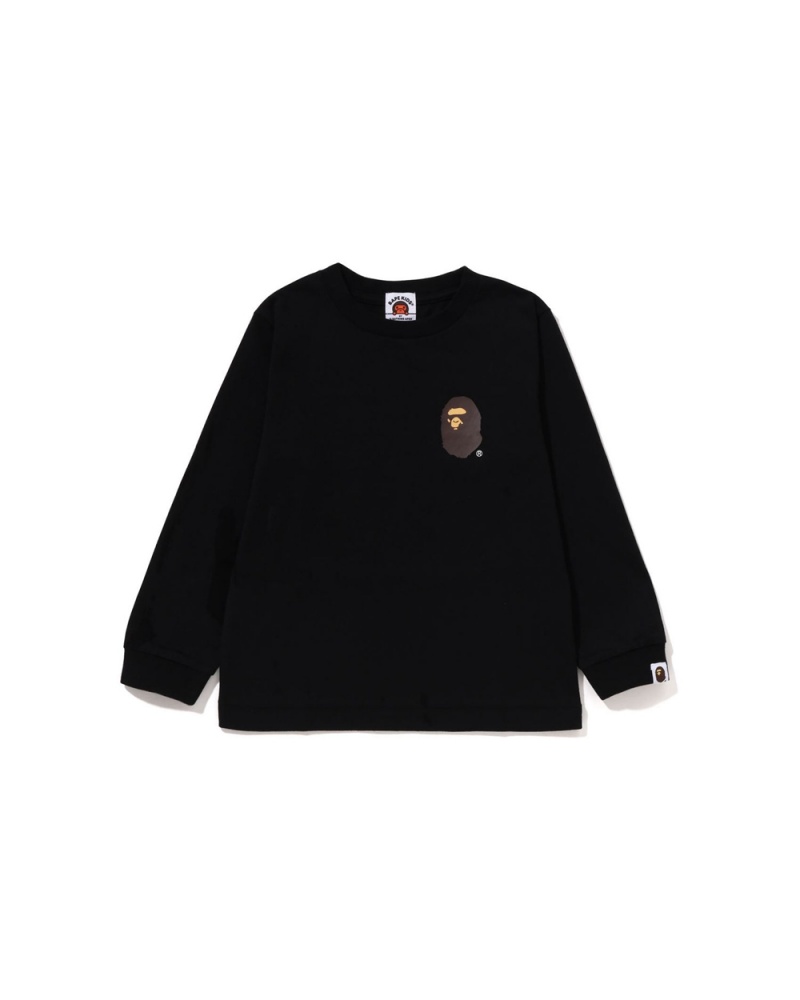 Tops Bape Multi Logo L/S Niños Negros | 978-BOJRYC