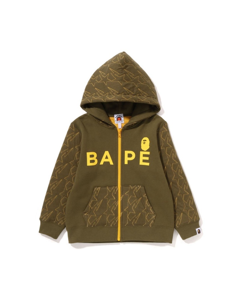 Tops Bape STA Quilting Zip Hoodie Niños Verdes | 482-HYDXQZ