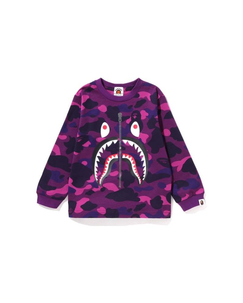 Tops Bape Shark L/S Niños Morados | 423-QGFAPS